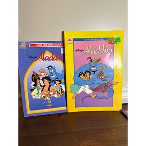 Vintage 1993 Disney Aladdin Golden Books Coloring & Giant Sticker Fun Book Lot